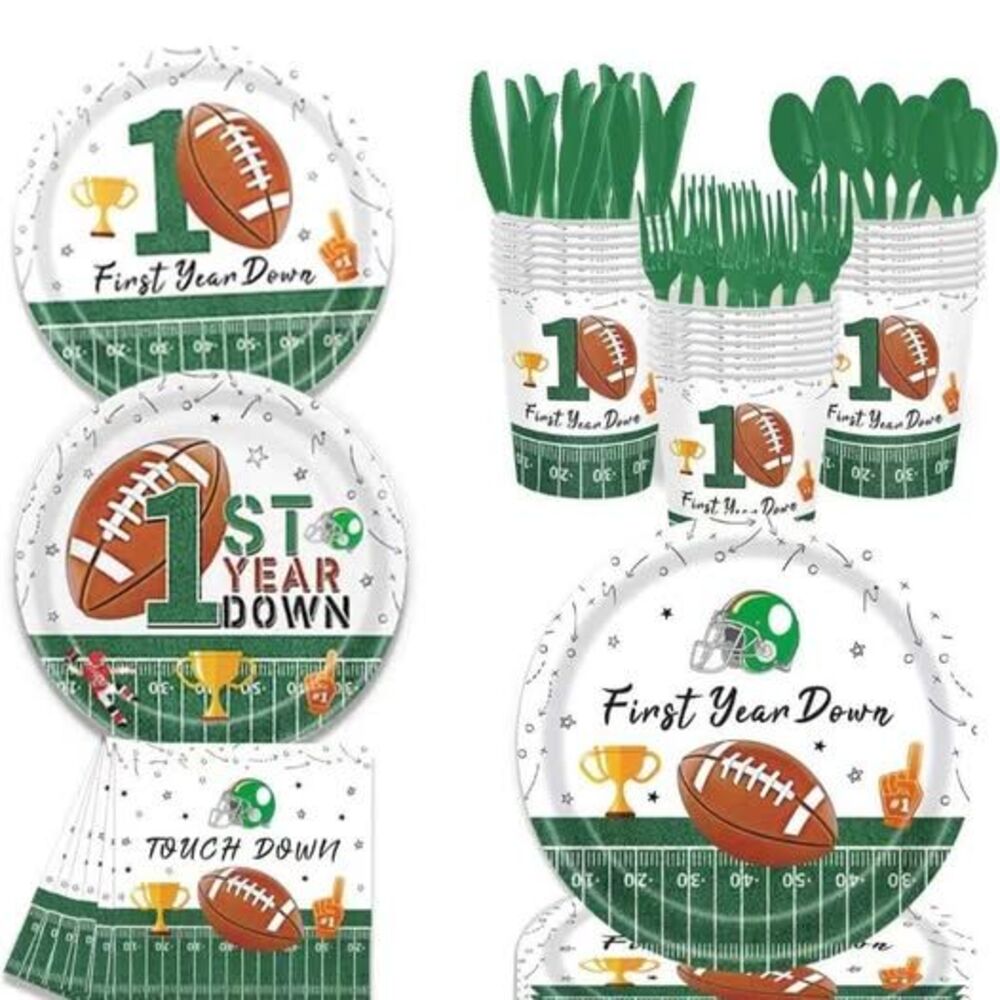 First Year down football disposable tableware